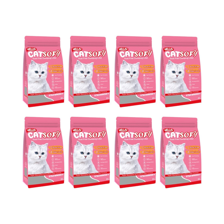 헬로캣 소피 대나무 화이버 천연모래 딸기향 6L 8묶음