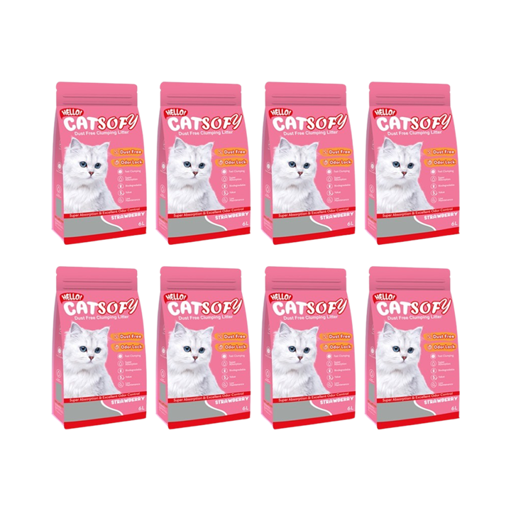 헬로캣 소피 대나무 화이버 천연모래 딸기향 6L 8묶음