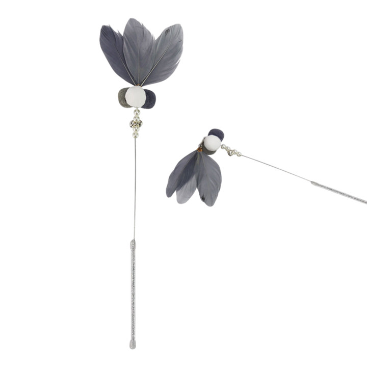 크레용펫 고양이 방울 깃털 스틱 그레이