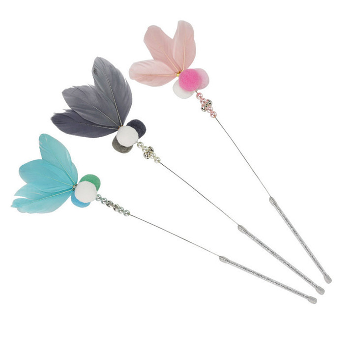 크레용펫 고양이 방울 깃털 스틱 그레이