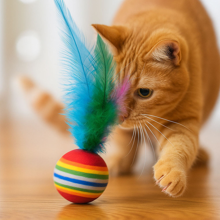 크레용펫 레인보우 깃털 탱탱볼 공 장난감