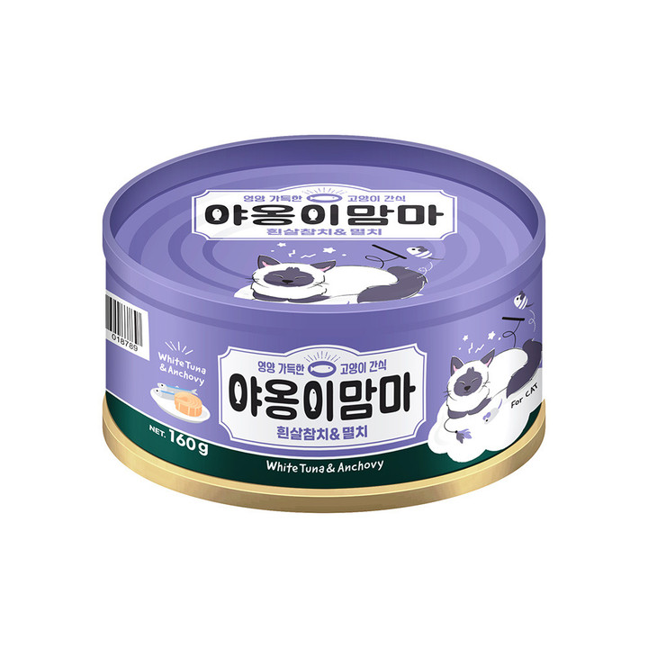 야옹이맘마 흰살참치와 멸치 캔 160g