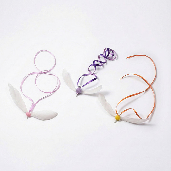 크레용펫 빙글빙글 리본 회전 깃털 낚시대 리필(3color_랜덤)