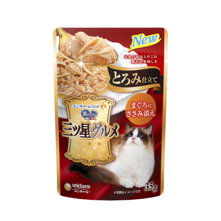 유니참 긴노스푼 미쓰보시 구루메 토로미참치&닭가슴살 파우치 35g