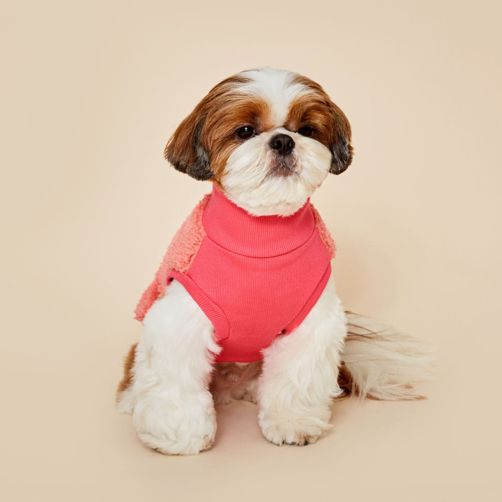 플로트 플러피후리스 하프넥민소매 핑크