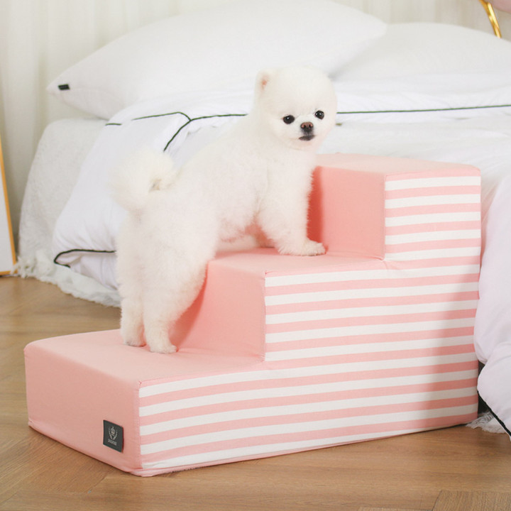 도그포즈 어닝 스트라이프 3단 스텝 핑크