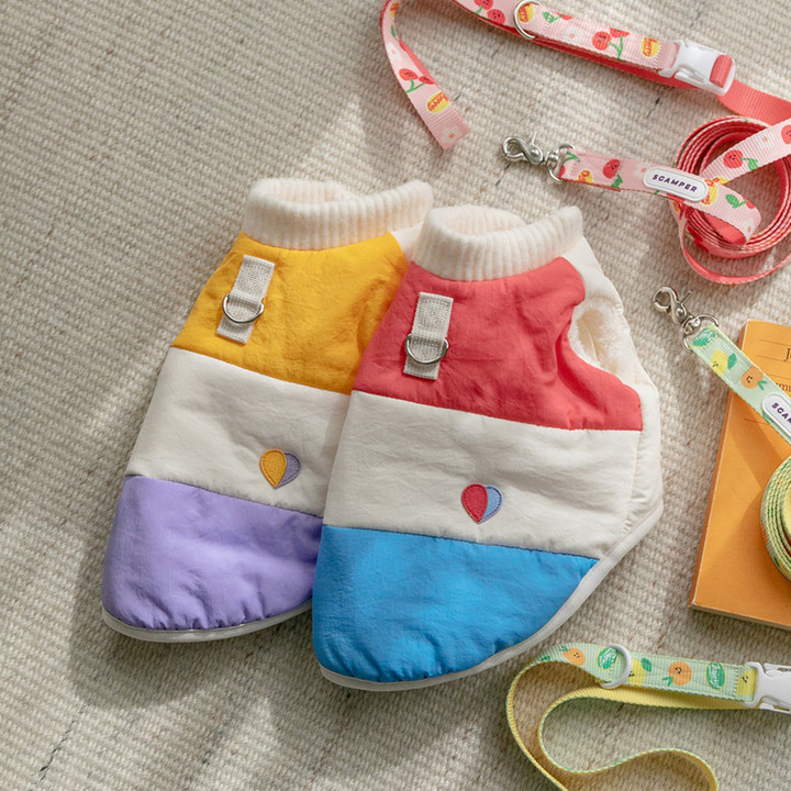 스캠퍼 블럭 웜 패딩 옐로우퍼플