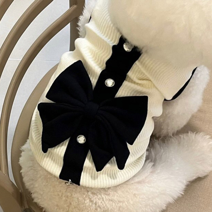 딩동펫 골지 리본 원피스 조끼