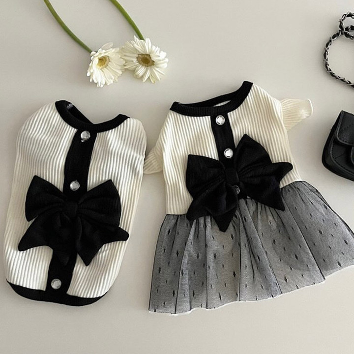 딩동펫 골지 리본 원피스 조끼
