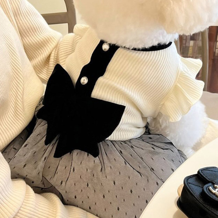 딩동펫 골지 리본 원피스 조끼