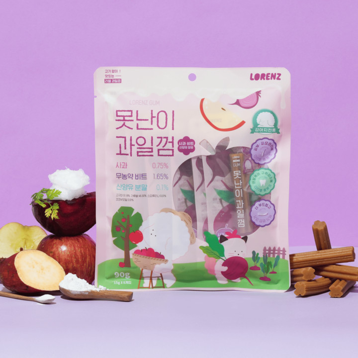 로렌츠 못난이 과일껌 사과&비트 산양유맛 90g