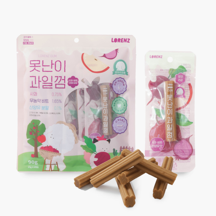 로렌츠 못난이 과일껌 사과&비트 산양유맛 90g