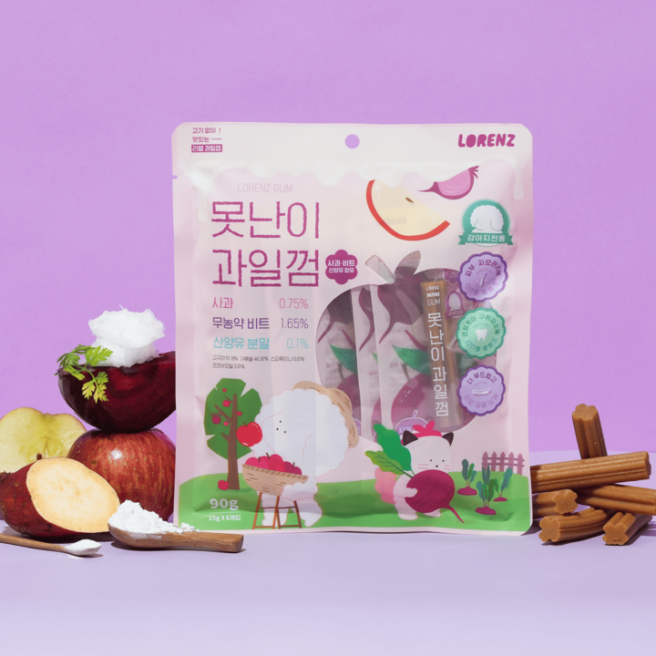 로렌츠 못난이 과일껌 사과&비트 산양유맛 90g