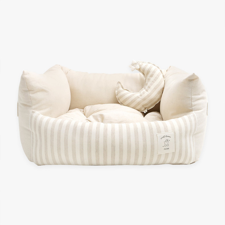 이츠독 베이직 스트라이프 사각 베드 베이지