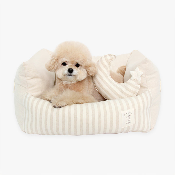 이츠독 베이직 스트라이프 사각 베드 베이지